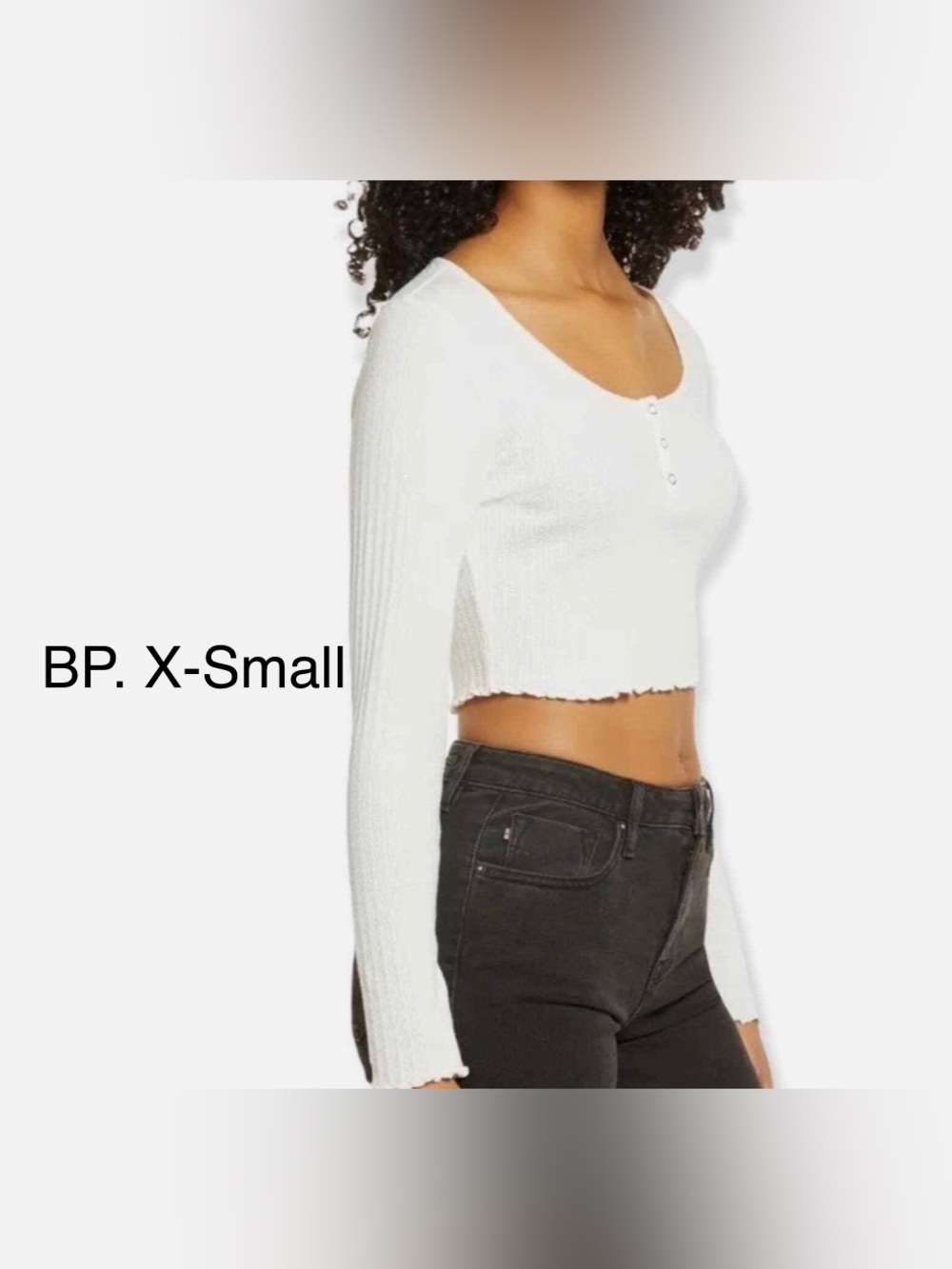 6/$20 BP White Ribbed Crop Henley NWT. XS